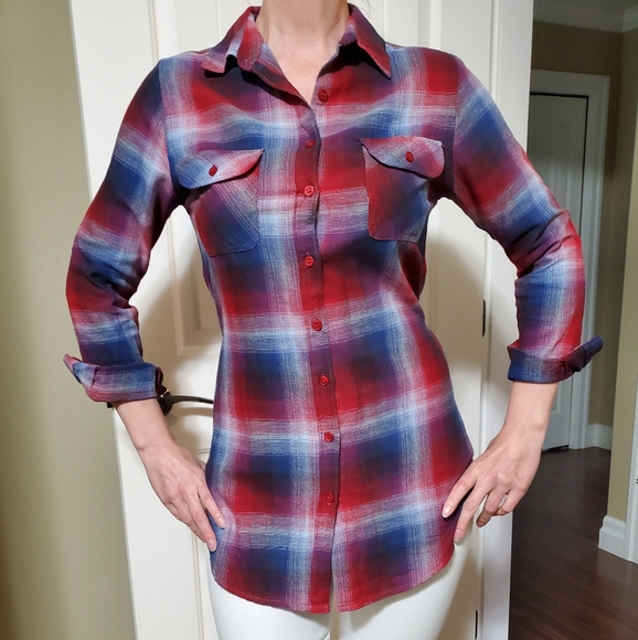 Muse Looks Tops - 🌲 Long plaid shirt with a tie waist.